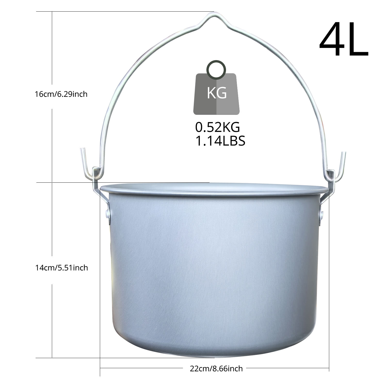 Camping Hanging Cooking Pot - 4-литровая походная подвесная кастрюля для кемпинга